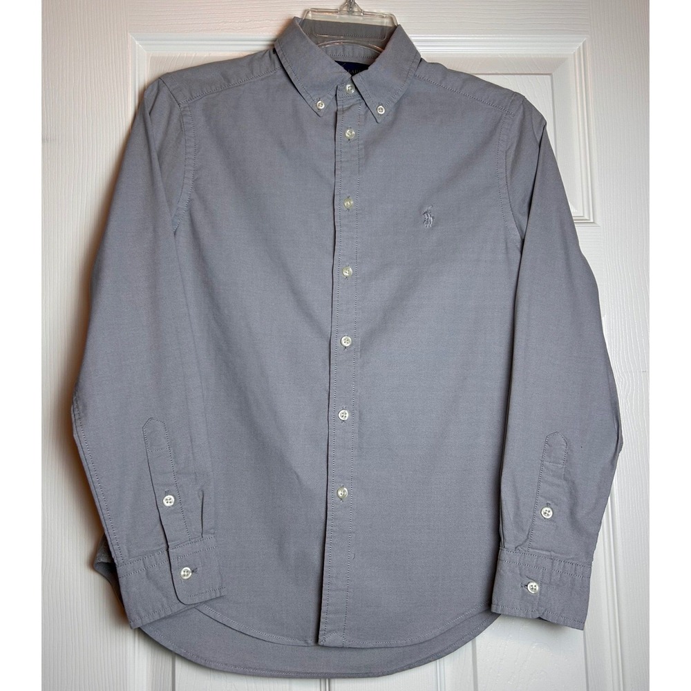 Ralph Lauren Kids Gray Long Sleeve Button Down Shirt Pony Logo‎ Size M 10-12